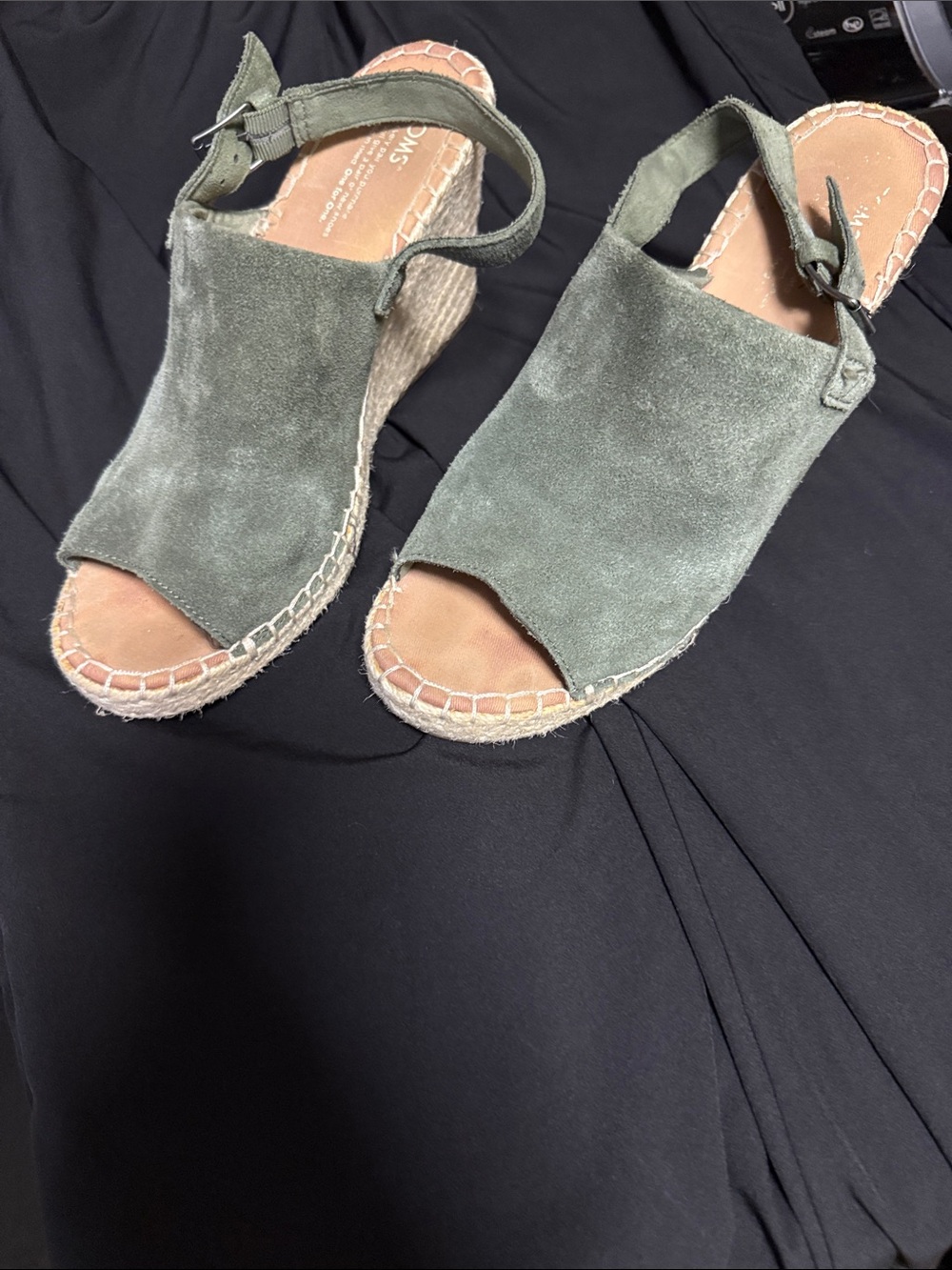Toms Olive Suede Espadrille Wedge Sandals